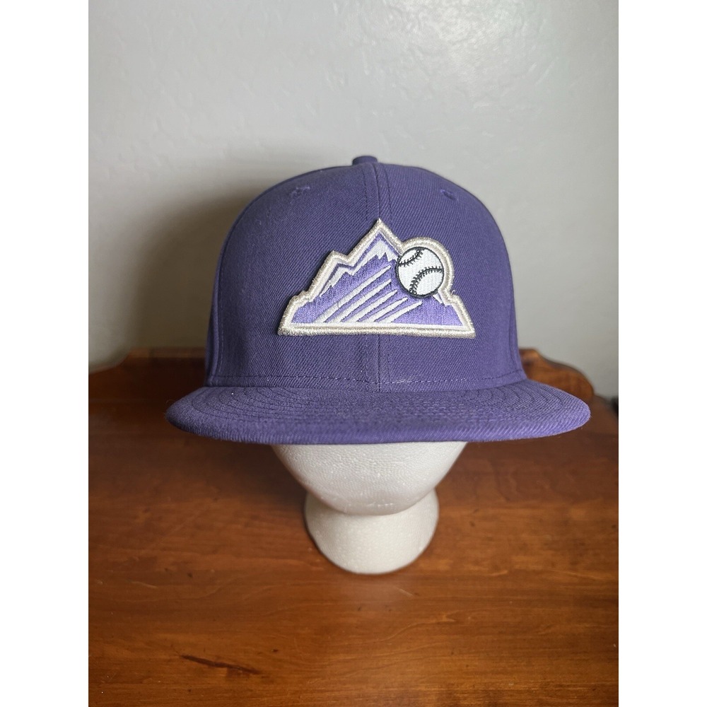 Colorado Rockies 59fifty New Era Hat 6 7/8 Fitted Purple Cap Writing Under Bill